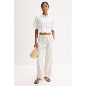 NVLT White Eyelet Hem Camp Shirt Size M with Stains